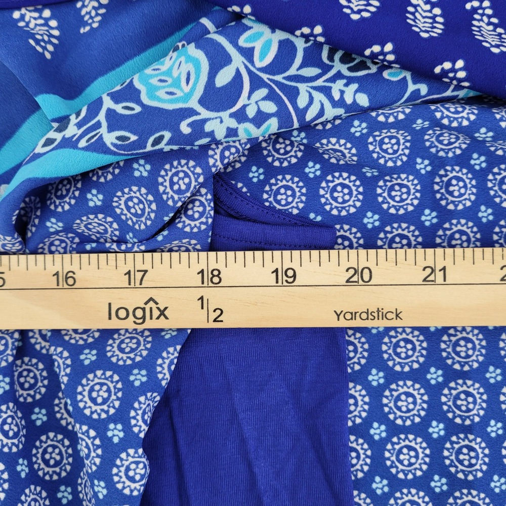 Chicos Regal Blue Boho Peasant Coastal Top Kimono Sleeve Keyhole Size 2 LG NWT - Picture 9 of 12
